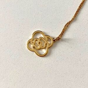 Stella & Dot Delicate Chain Necklace with Clover "S" Charm - Gold